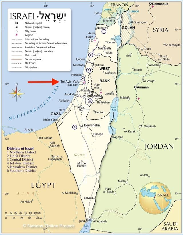 Ville de Tel Aviv sur la carte de Israel