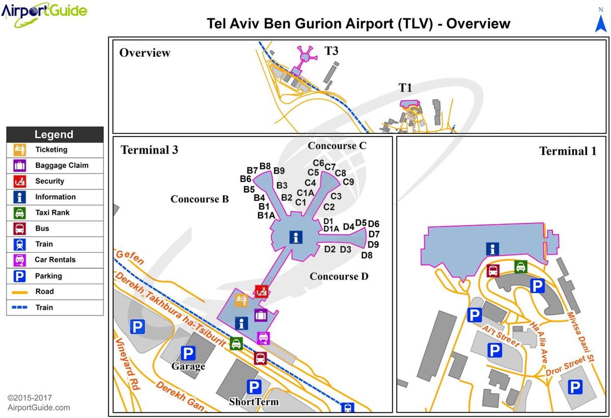Plan des terminaux aéroport de Tel Aviv