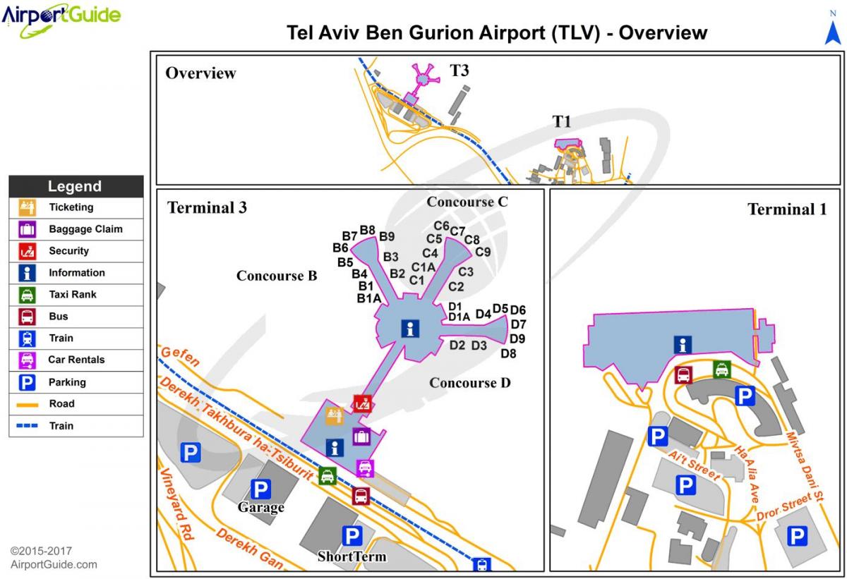 Plan des terminaux aéroport de Tel Aviv