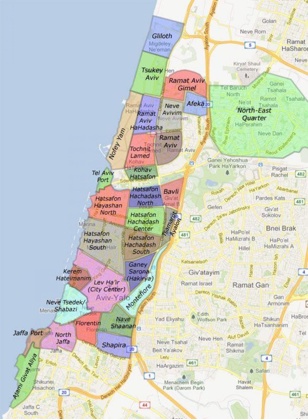 Plan des quartiers de Tel Aviv