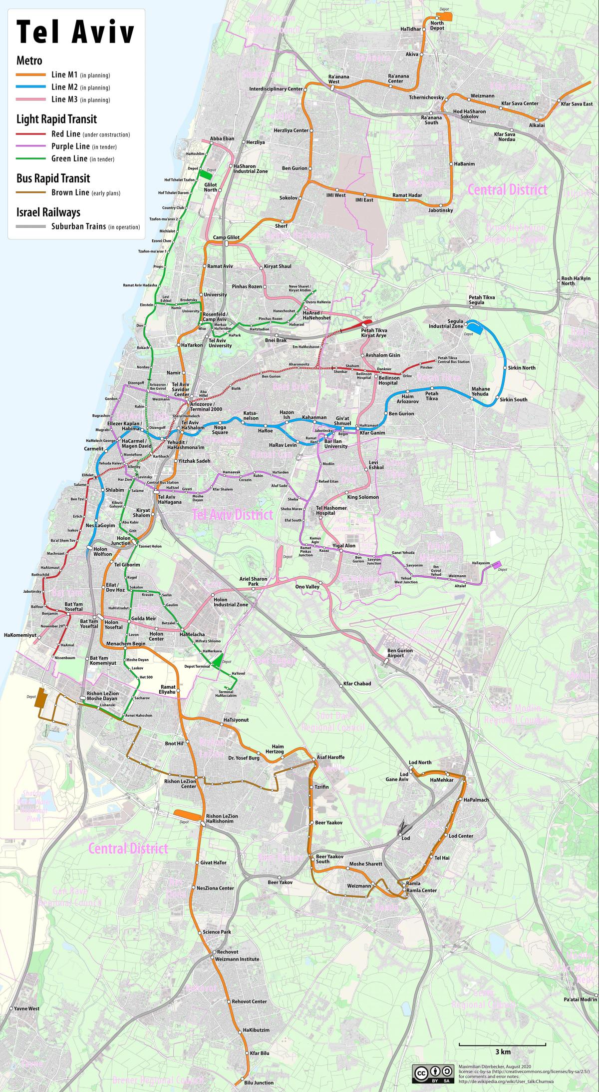 Plan des transports publics de Tel Aviv
