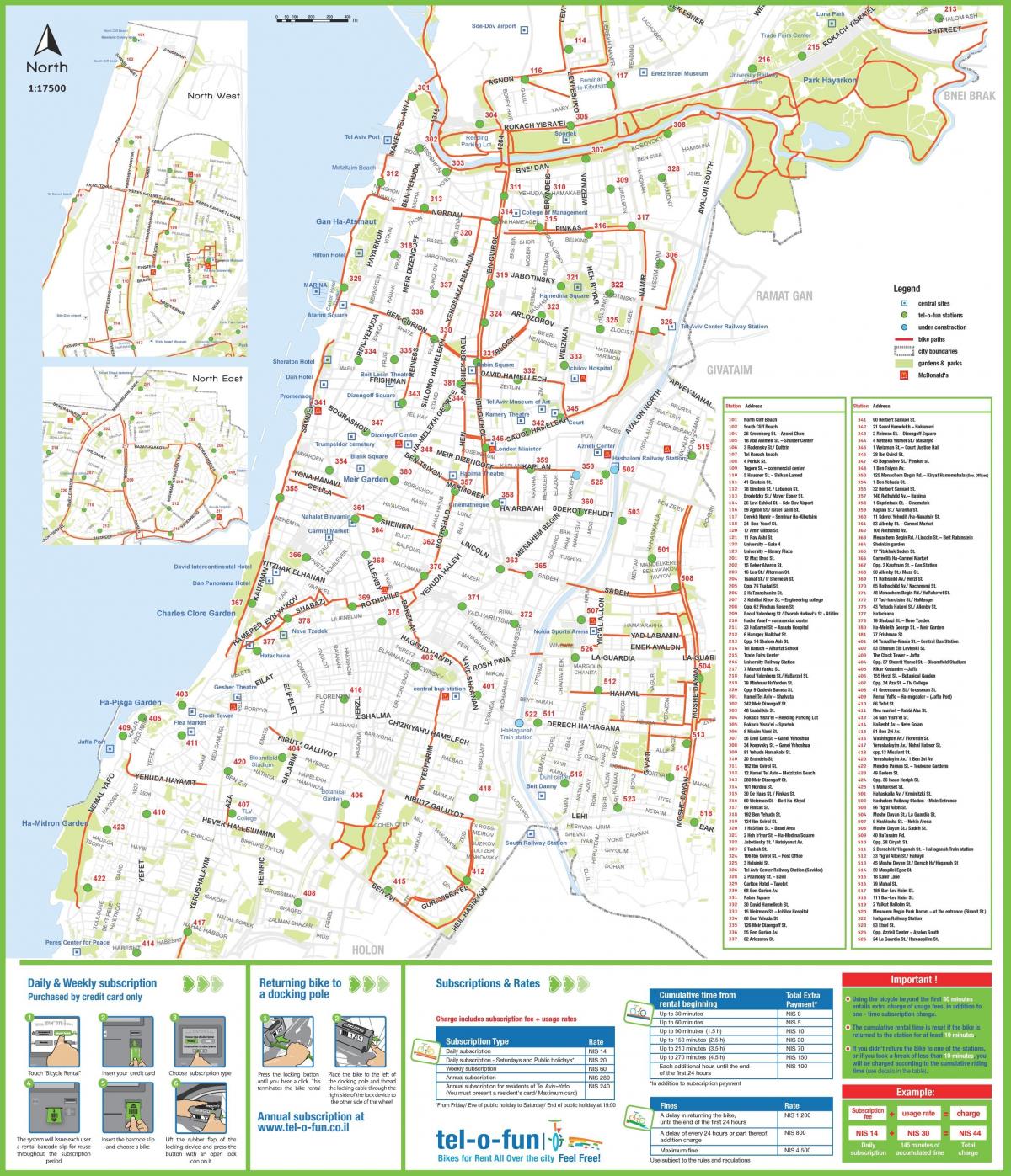 Plan des pistes cyclables de Tel Aviv